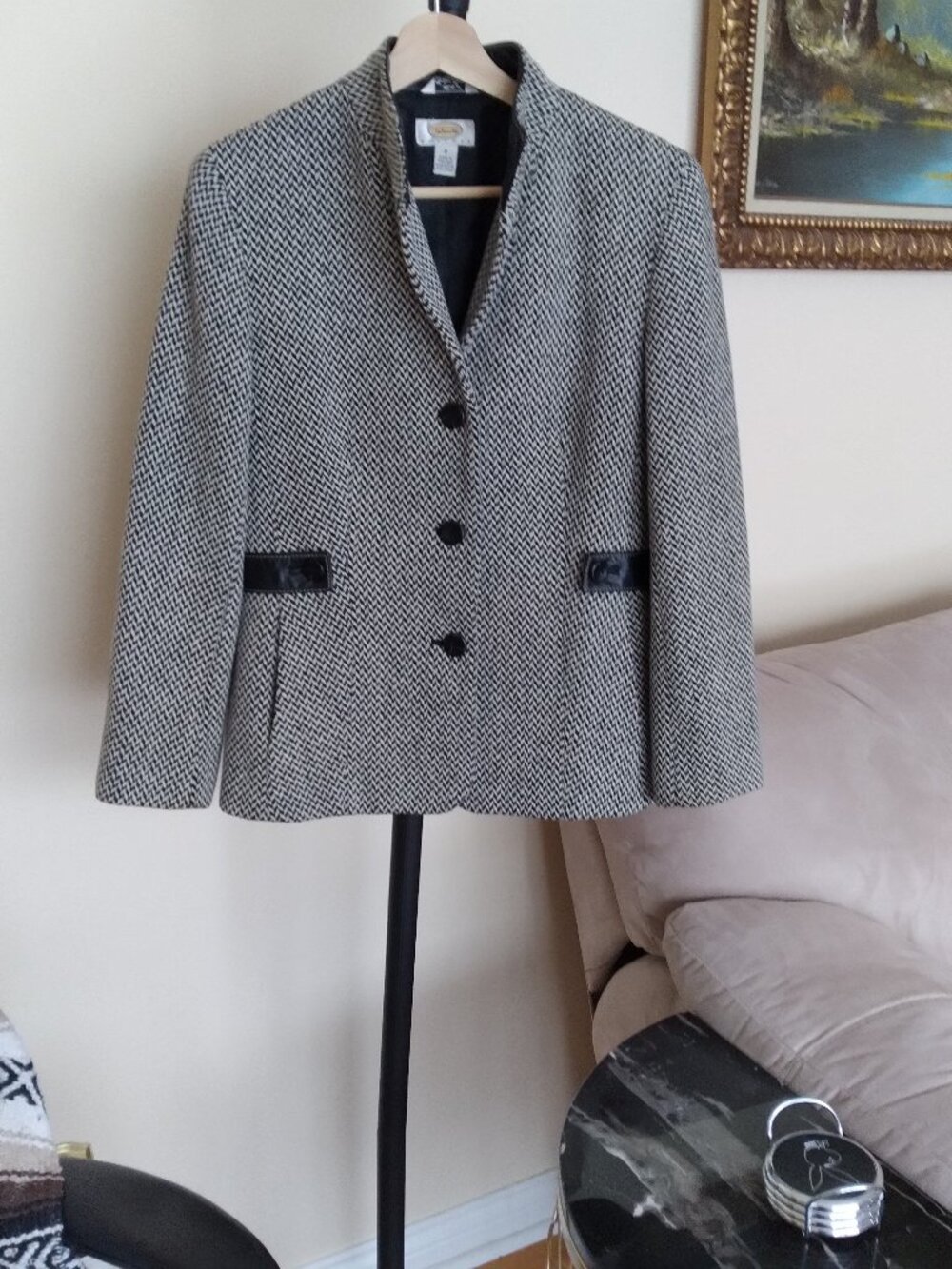 Elegant Classy Jacket, Leather Trim, Made by Famous  Talbots, Size - 8P